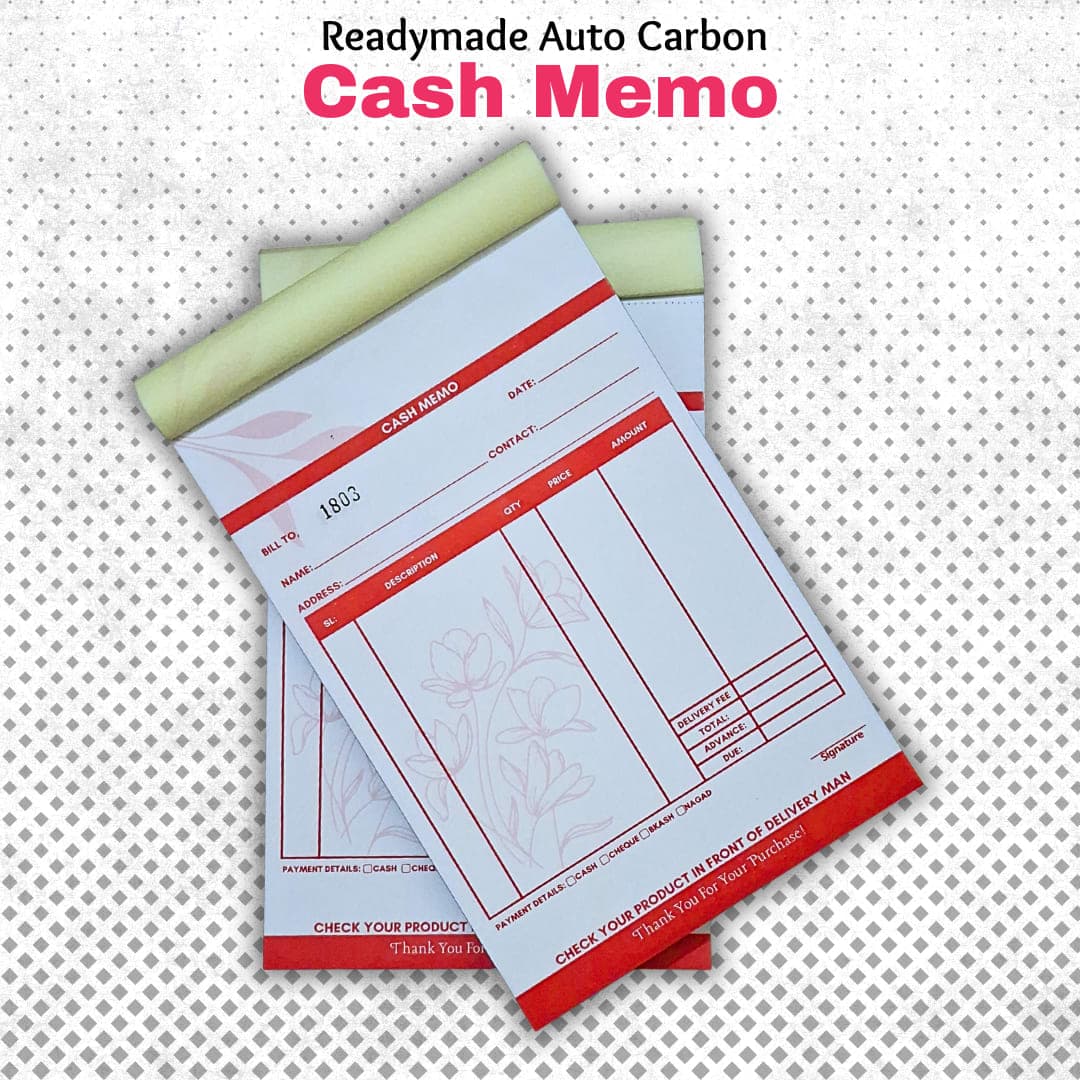 Readymade Auto Carbon Cash Memo Book – 200 Pages | 80 GSM Paper